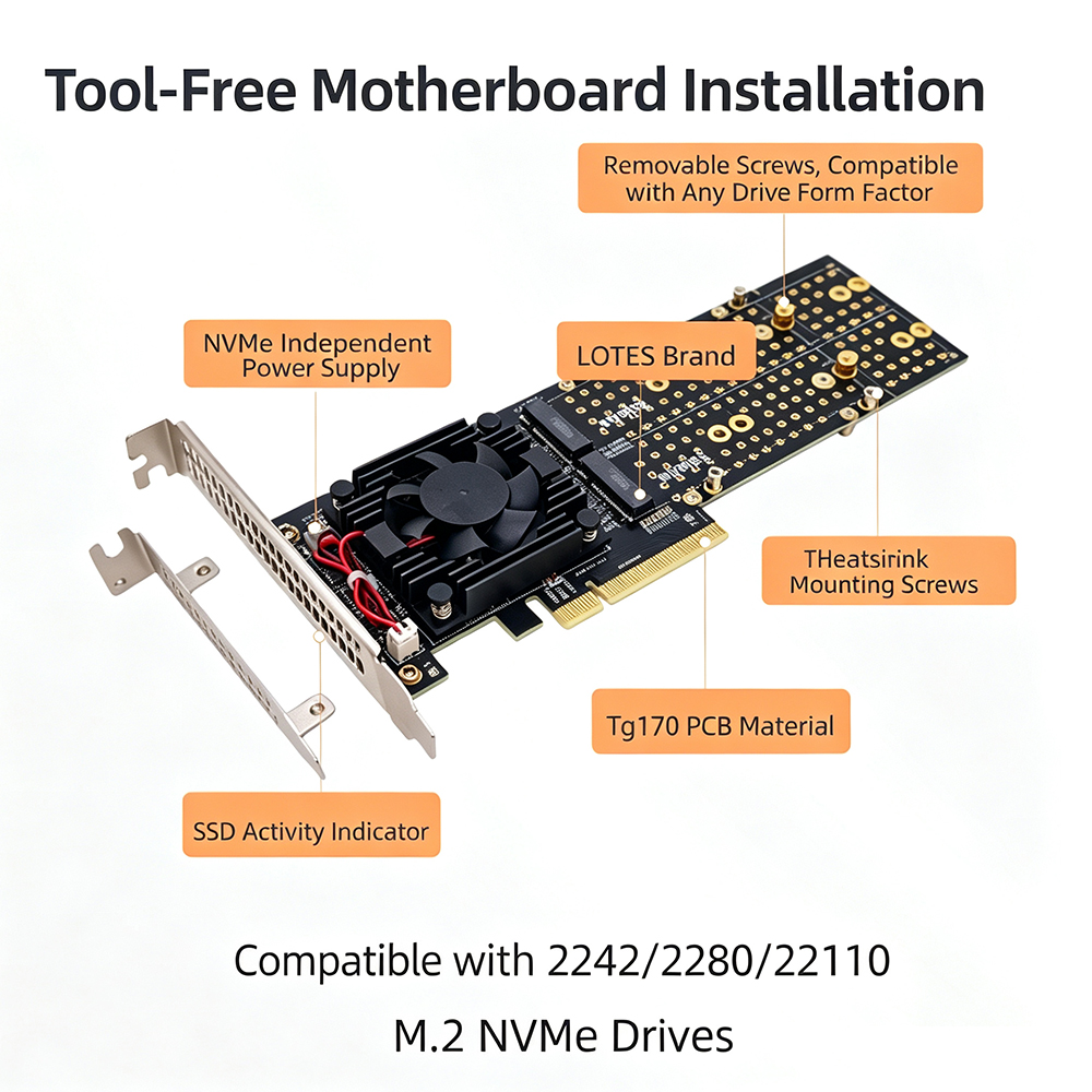 PCIe 3.0 X8 4‑Bay M.2 NVMe Exp - đánh giá và giá Quad M.2 Nvme Pcie Bifurcation Card